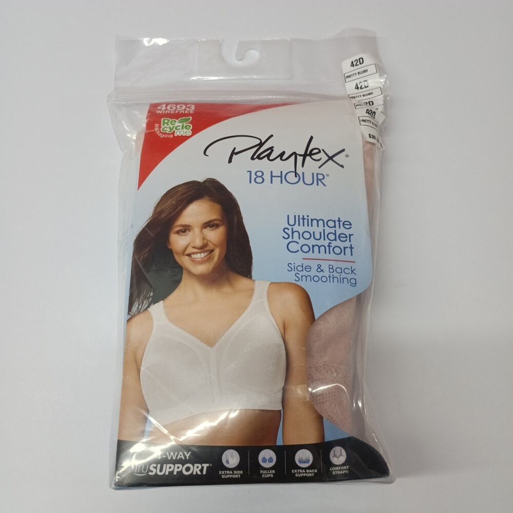 Playtex Bra 18 Hour Ultimate Shoulder Comfort Wirefree Straps 42D Pretty Blush